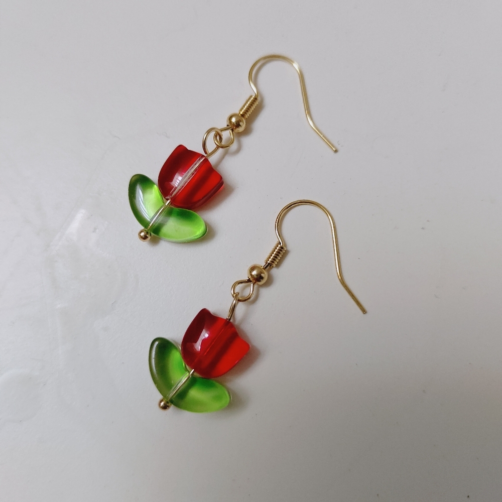 Handmade RED tulip earrings